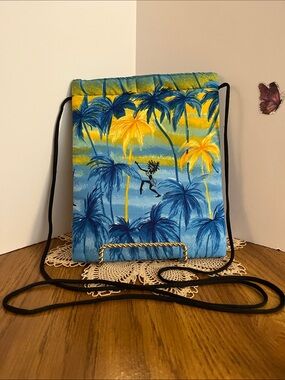 Tropical Palm Print Crossbody Bag in Blue and Yellow